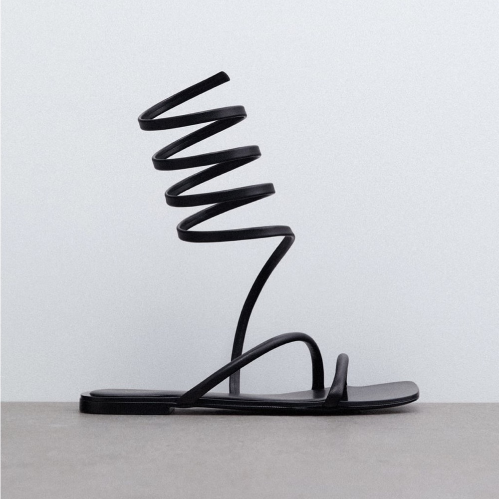 Zara Spiral Flat Sandals Black